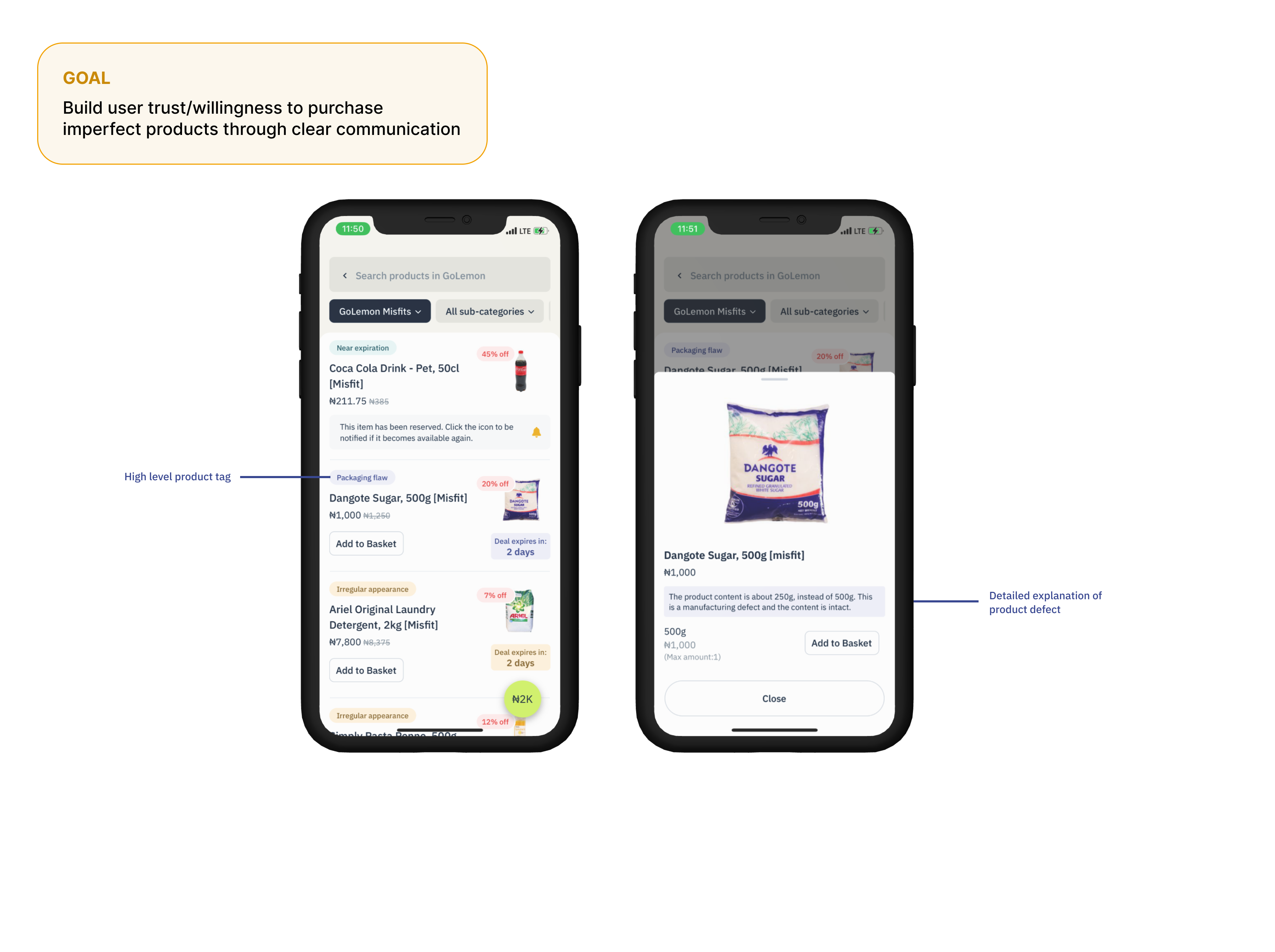 image showing the detailed explanation of a product's defect